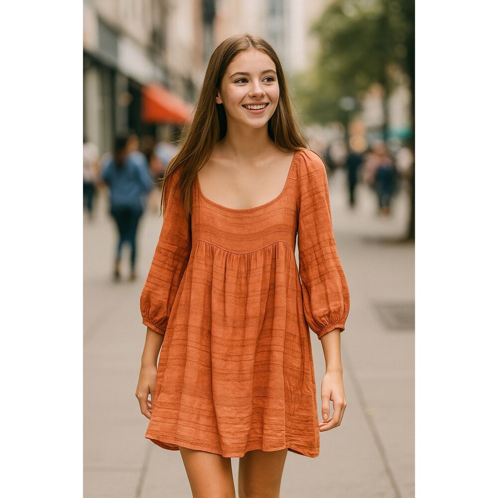 American Eagle Dress Women’s Medium Babydoll Tunic Boho Burnt Orange Y2K School